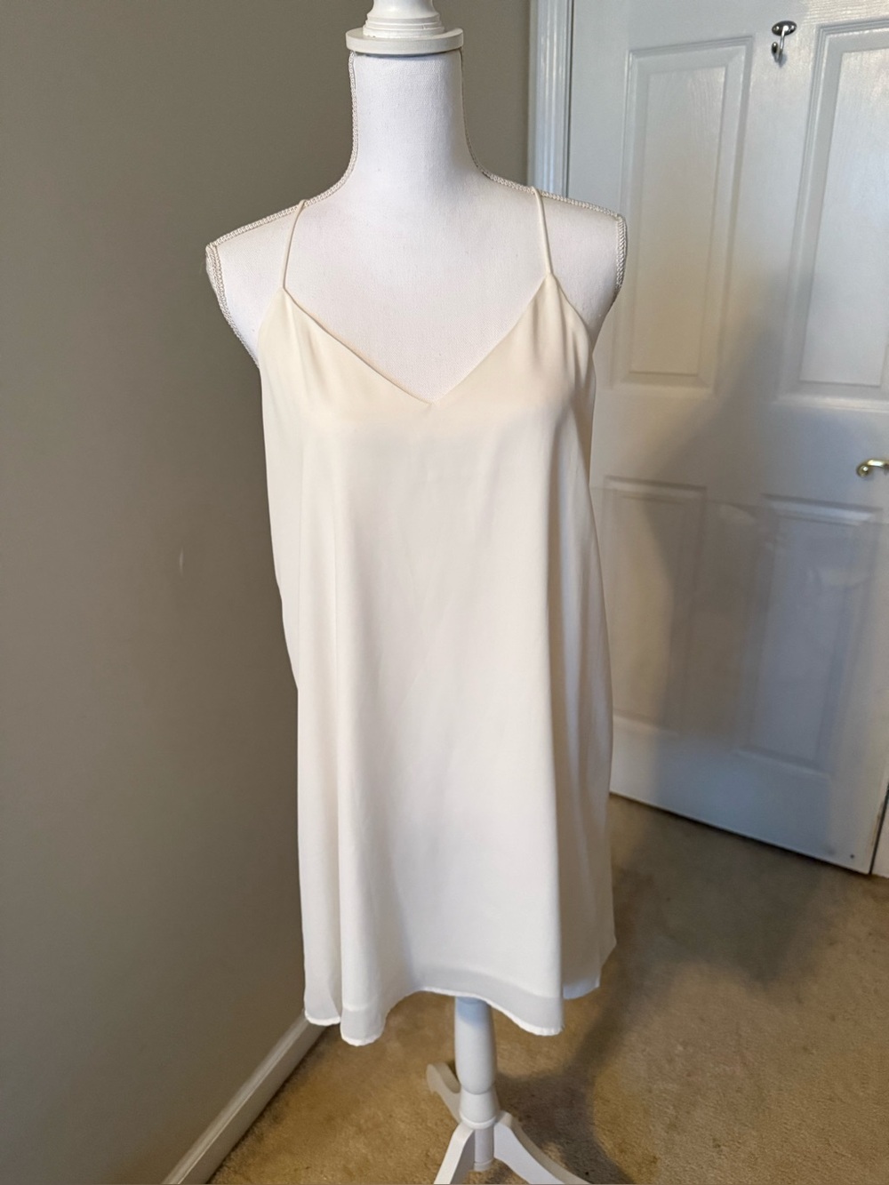 Style Rack Cream Slip Dress with Thin Straps